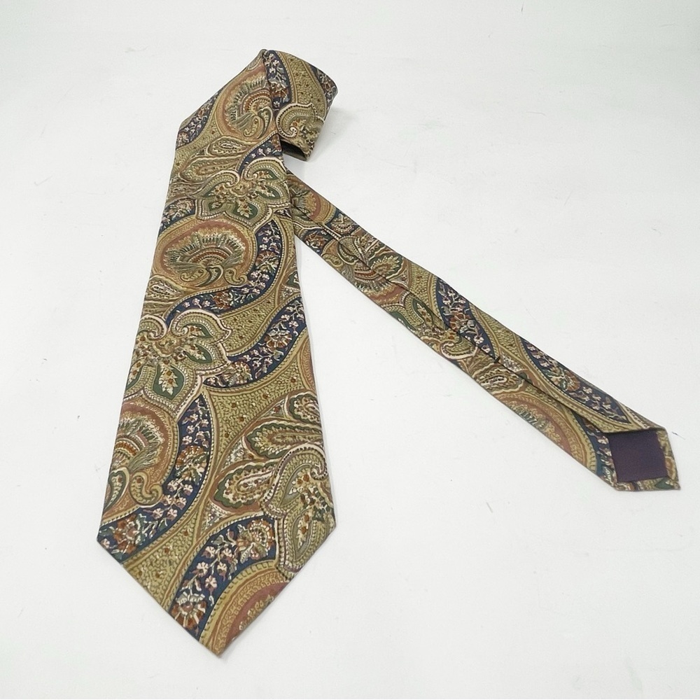 Vintage GUY LAROCHE Men’s Beige Brown Silk Paisley Tie Made In USA Designer